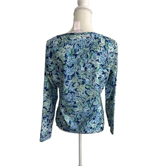 STELLA PARKER Blue Botanical Print Long Sleeve top Size S - Picture 3 of 6